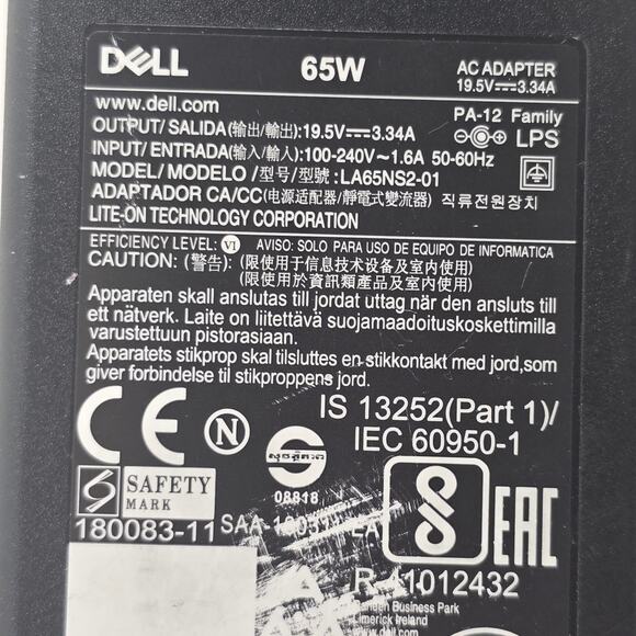 Dell OEM 65W PA-12 AC Adapter 19.5V 3.34A 06TM1C Big Tip Charger 7.4mm x 5.0mm - Picture 3 of 4